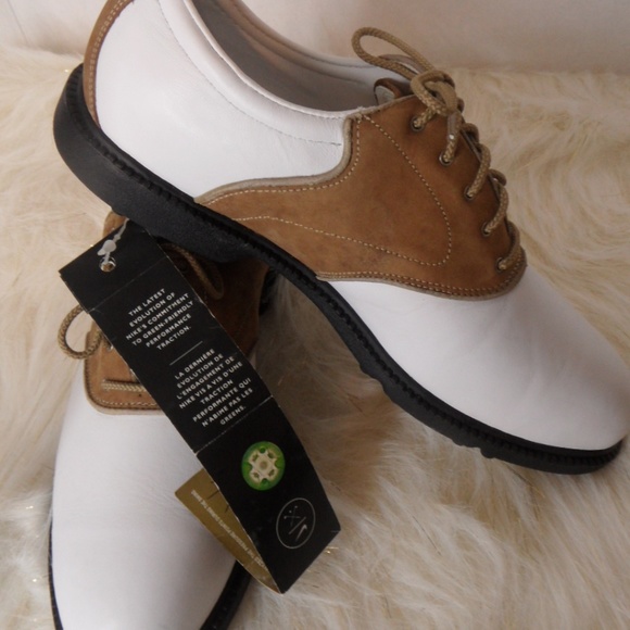 nike golf shoes brown and white